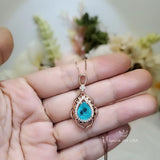 Blue Paraiba Tourmaline Necklace Rose Gold Coated Sterling Silver Leaf Feather Teardrop Blue Paraiba Pendant #458
