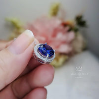 Large 10mm Tanzanite Necklace - Full Sterling Silver Solitaire Round Lab Created Energic Tanzanite Pendant December Birthstone #502