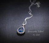 Teardrop Blue Sapphire Necklace Gemstone Halo 2.1 CT Sapphire Pendant Sterling Silver Pear Blue Gemstone Jewelry #394