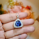 Large Trillion Tanzanite Necklace - Sterling Silver Solitaire Halo December Birthstone Triangle Lab Created Energic Tanzanite Pendant #774