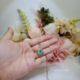 Blue Paraiba Tourmaline Necklace Rose Gold Coated Sterling Silver Leaf Feather Teardrop Blue Paraiba Pendant #458