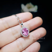 Pink Tourmaline Necklace Sterling Silver , White gold plated Halo Gemstone Stone Solitaire Pink Tourmaline Jewelry #195