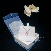 Pink Tourmaline Necklace Sterling Silver , White gold plated Halo Gemstone Stone Solitaire Pink Tourmaline Jewelry #195