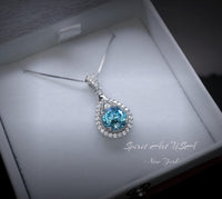 8mm Round Aquamarine Necklace Sterling Silver 2ct Teardrop Style White Gold plated March Birthstone #335