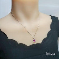 Pink Tourmaline Necklace Sterling Silver , White gold plated Halo Gemstone Stone Solitaire Pink Tourmaline Jewelry #195