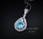 8mm Round Aquamarine Necklace Sterling Silver 2ct Teardrop Style White Gold plated March Birthstone #335