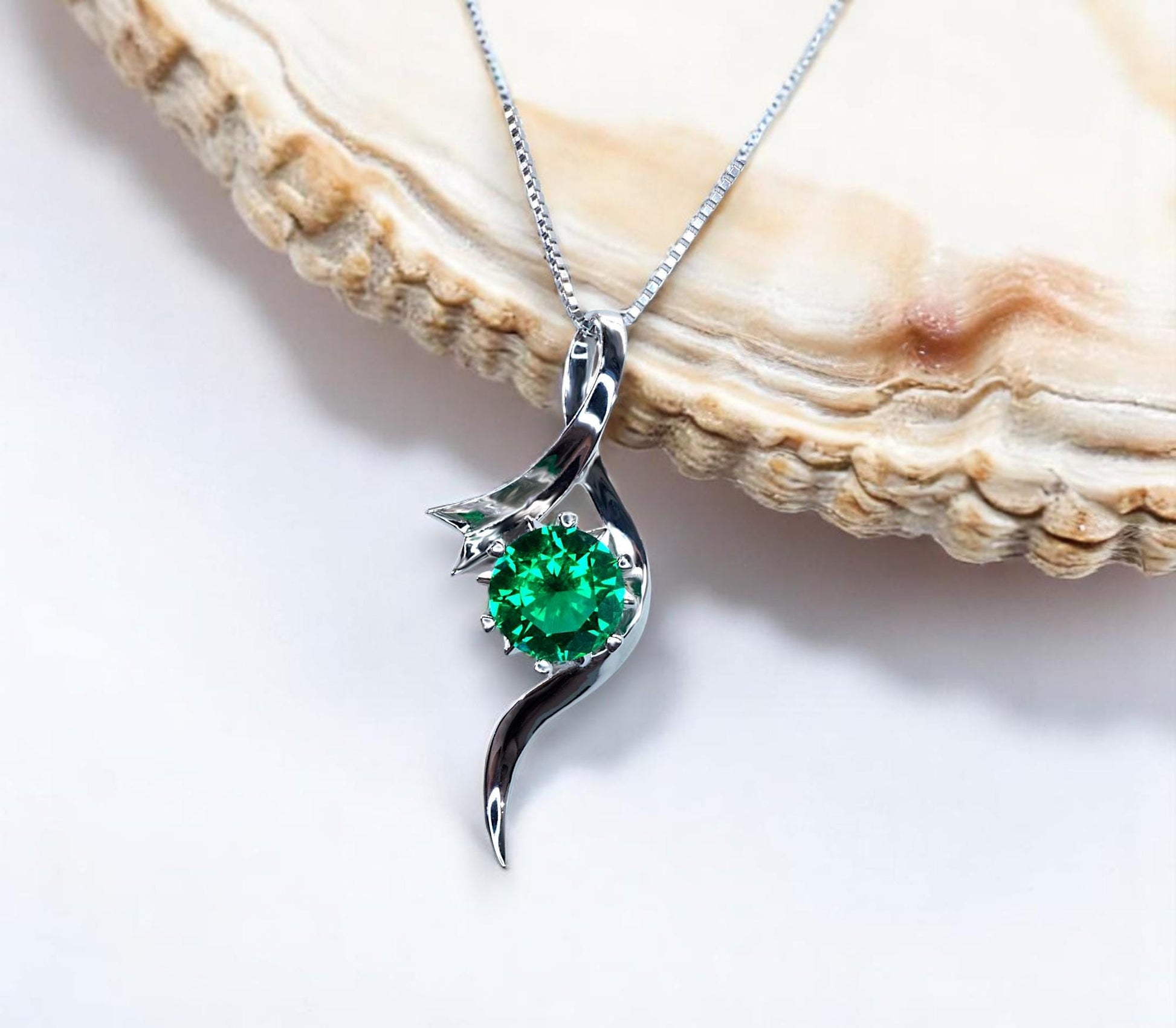 2 CT Round Emerald Necklace Sterling Silver Bow Swirl Infinity Green Emerald Pendant Green Gemstone Jewelry May Birthstone #509