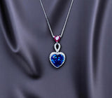 5 CT Blue Sapphire Necklace Sterling Silver Double Heart Pendant White Gold Coated September Birthstone Ruby Heart Jewelry#741