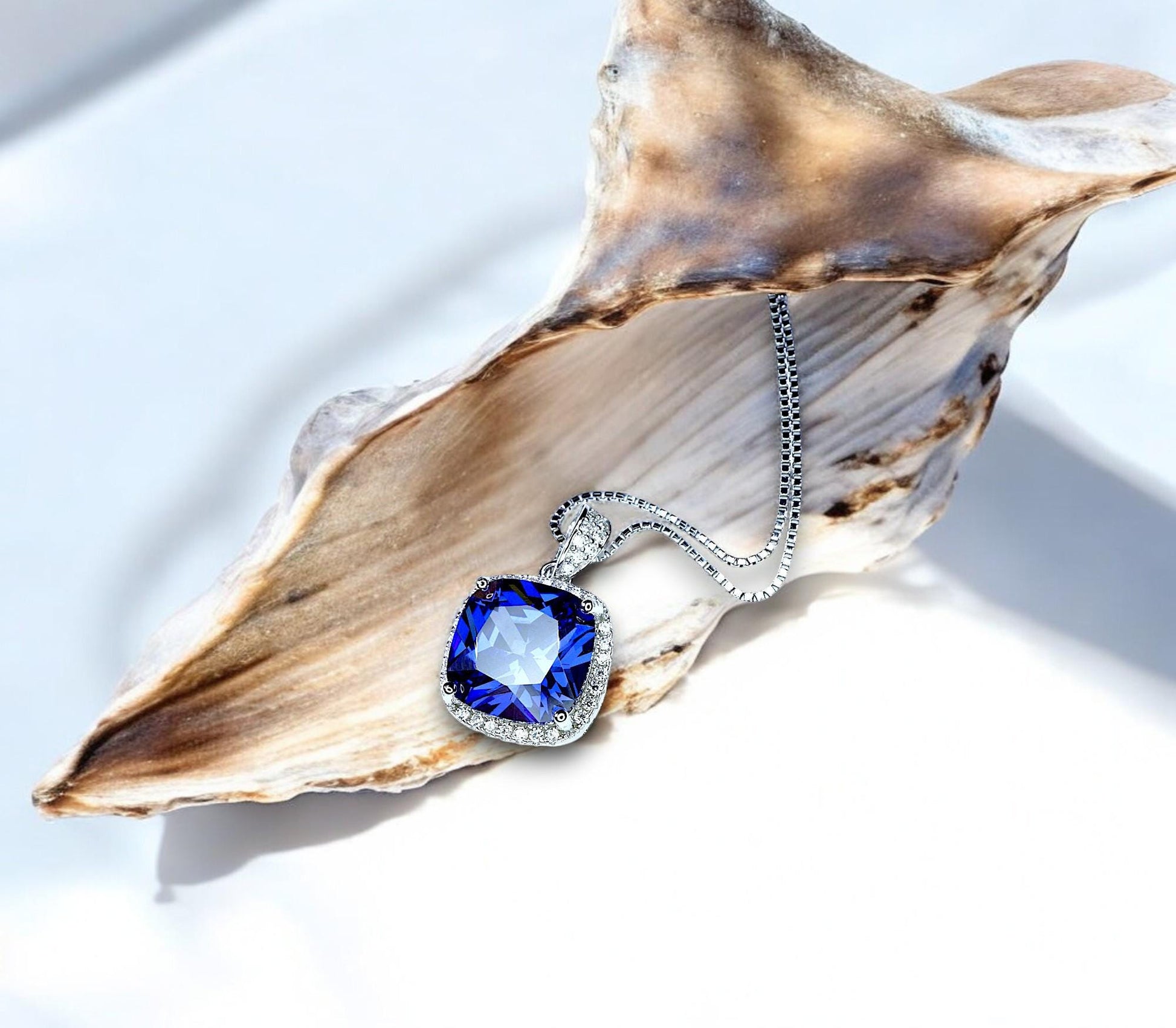 Large Tanzanite Necklace - 18KGP @ Sterling Silver - December Birthstone jewelry - Square Cushion Deep Blue 5CT Tanzanite #696