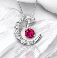 Crescent Moon Ruby Necklace full 925 Sterling Silver Two Pendant One Necklace July Birthstone adjustable chain #226
