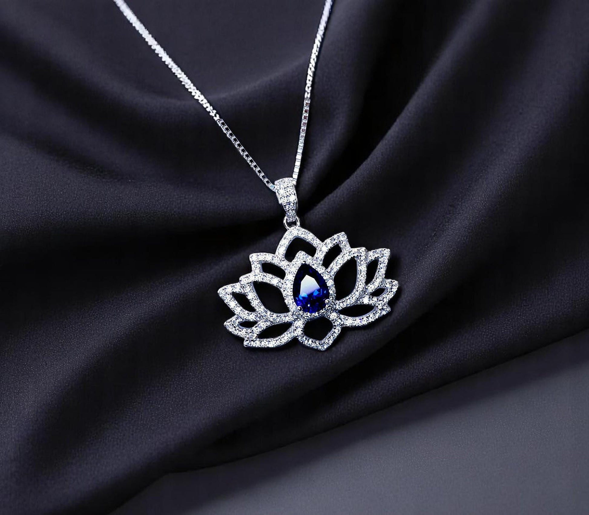 Tanzanite Necklace Lotus Flower Style Water Lily Pendant 18KGP @ Sterling Silver Birthstone Jewelry #1118