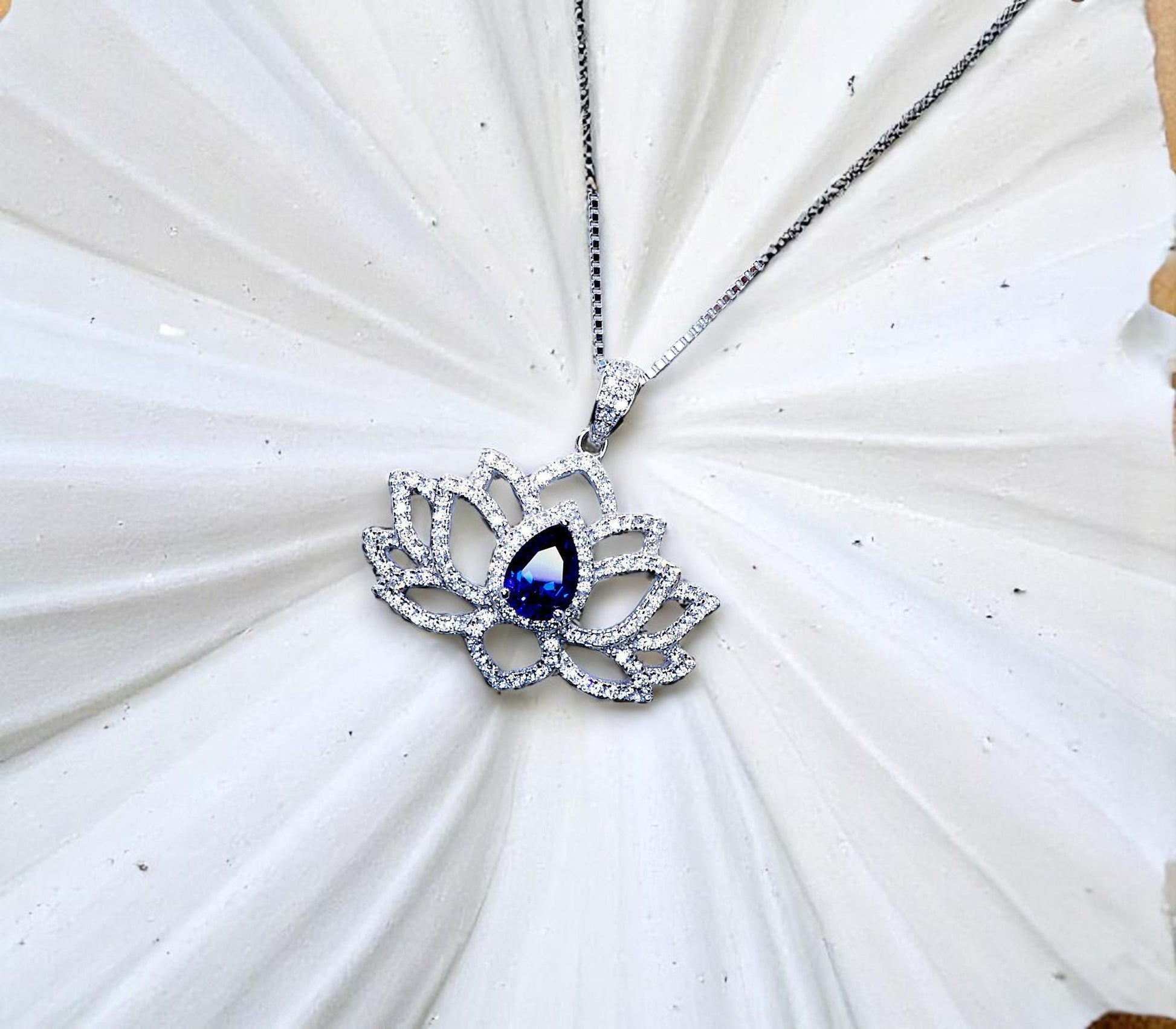 Tanzanite Necklace Lotus Flower Style Water Lily Pendant 18KGP @ Sterling Silver Birthstone Jewelry #1118