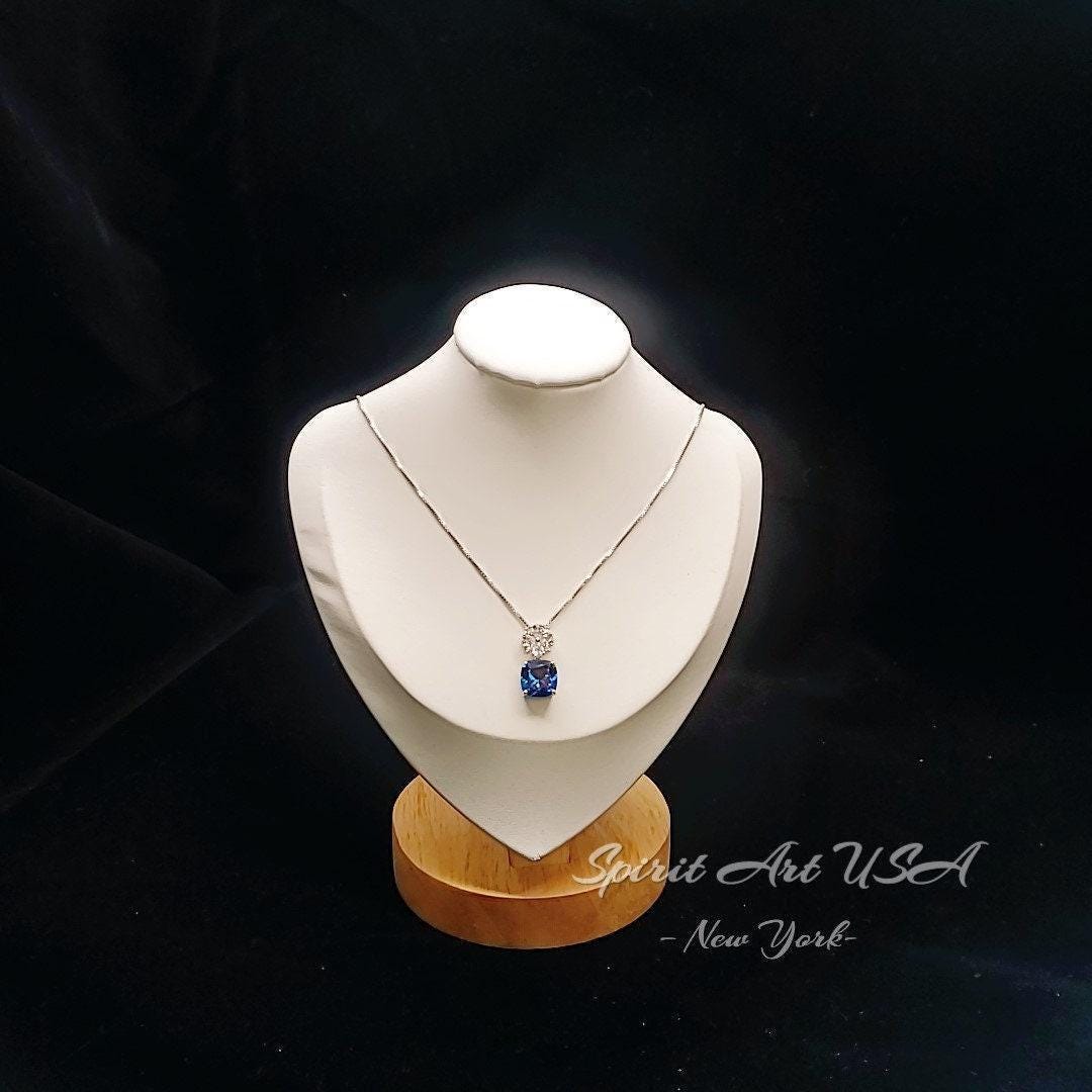 Blue Sapphire Necklace Four leaf clover Style - Cushion Cut - 5 CT Blue Sapphire Pendant Gemstone Flower Bail - 18KGP @ Sterling Silver #674