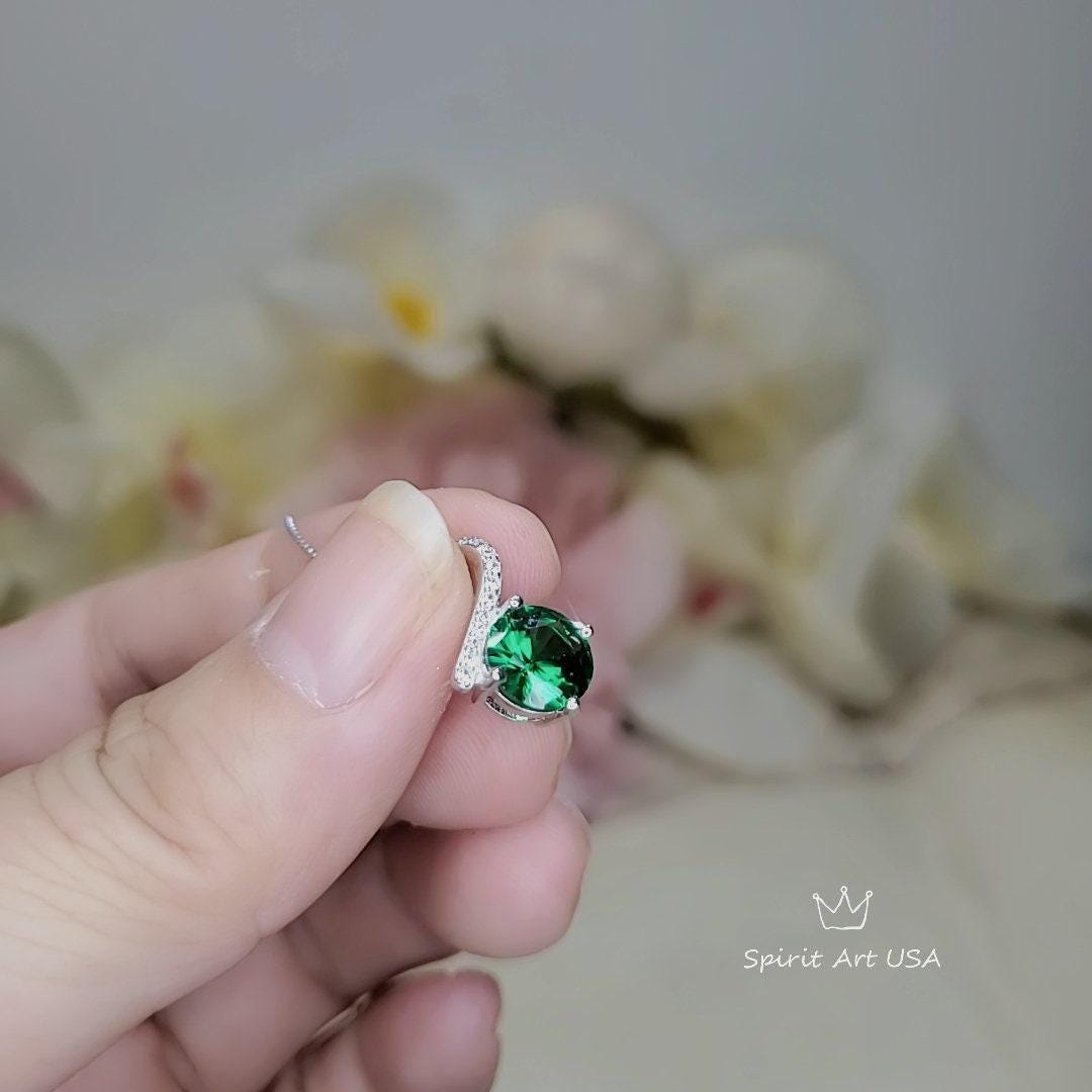 2 CT Emerald Necklace Simple Bowknot Green Emerald Pendant Sterling Silver White Gold plated Minimalist Green Gemstone #286