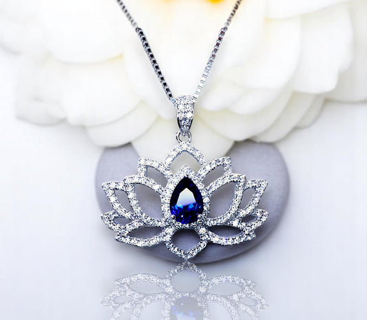 Tanzanite Necklace Lotus Flower Style Water Lily Pendant 18KGP @ Sterling Silver Birthstone Jewelry #1118