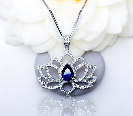 Tanzanite Necklace Lotus Flower Style Water Lily Pendant 18KGP @ Sterling Silver Birthstone Jewelry #1118