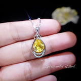 2.5 CT Yellow Moissanite Gemstone Necklace Sterling Silver Teardrop Created Citrine Gemstone Pendant - November Birthstone #395