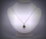 18KGP @ Sterling Silver Green Peridot Necklace - Square Halo Style Round Cut Lab Created Peridot Pendant 086