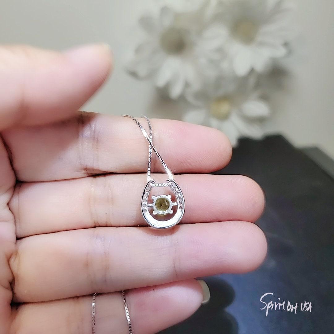 Tiny Green Peridot Necklace Sterling Silver Horseshoe Peridot Pendant