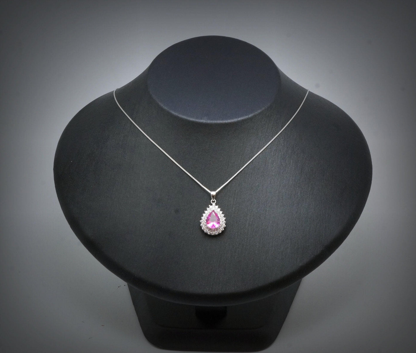 Pink Tourmaline Necklace - Gemstone Teardrop Halo Double Circle Pink Tourmaline Pendant Jewelry #374