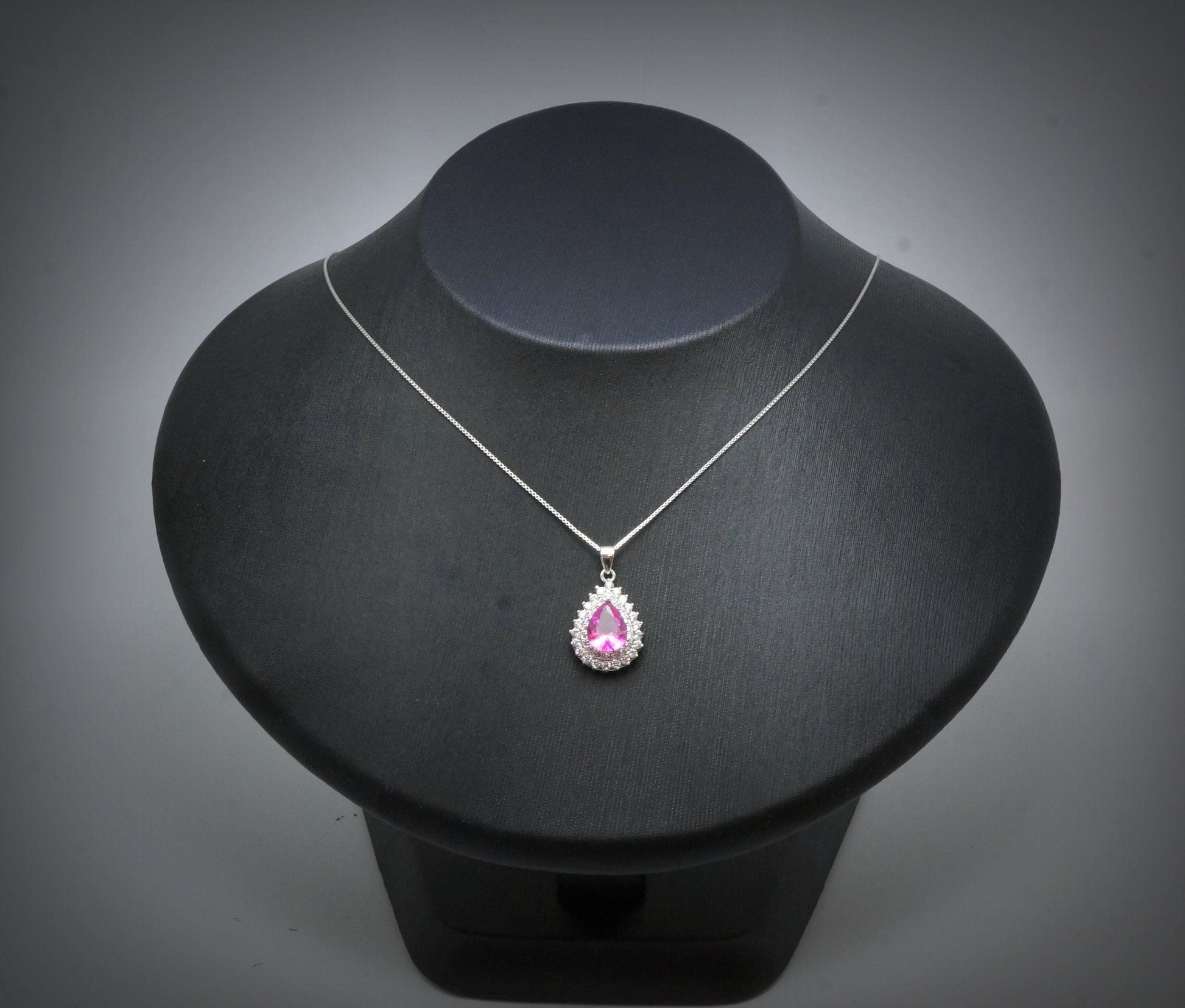 Pink Tourmaline Necklace - Gemstone Teardrop Halo Double Circle Pink Tourmaline Pendant Jewelry #374