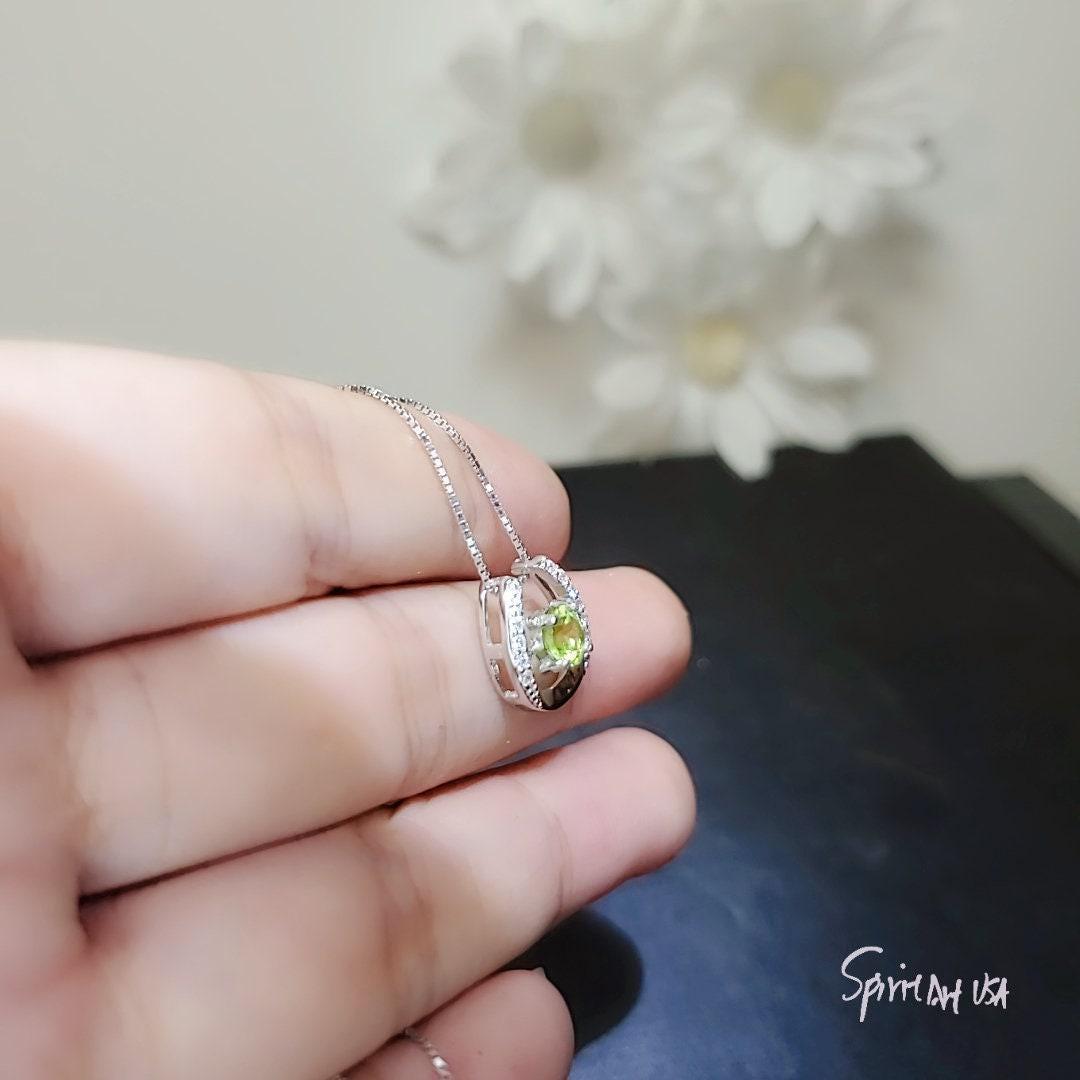Tiny Green Peridot Necklace Sterling Silver Horseshoe Peridot Pendant