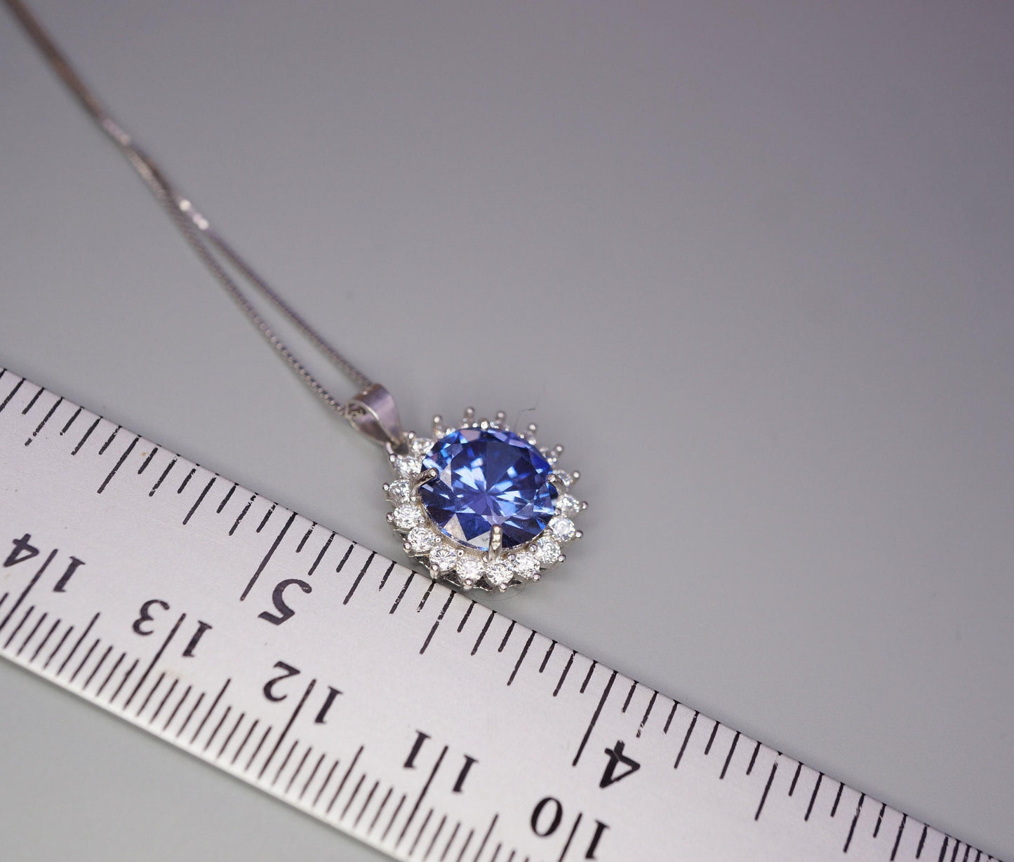 10mm 3 ct Tanzanite Necklace - Princess Diana Sunflower Simple Solitaire Halo - Lab Created Energic Blue Tanzanite Pendant #505