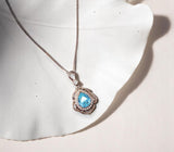 Sky Blue Aquamarine Necklace - Rose Gold Coated sterling Silver Flower Teardrop Large Aquamarine Pendant #639