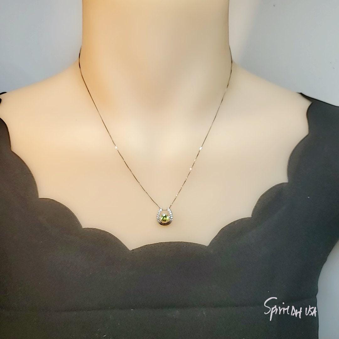 Tiny Green Peridot Necklace Sterling Silver Horseshoe Peridot Pendant