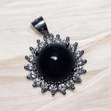 Black Onyx Necklace Rose Gold Coated Sterling Silver made, Black Gemstone Pendant Sunflower Princess Diana Style Root Chakra Healing 236