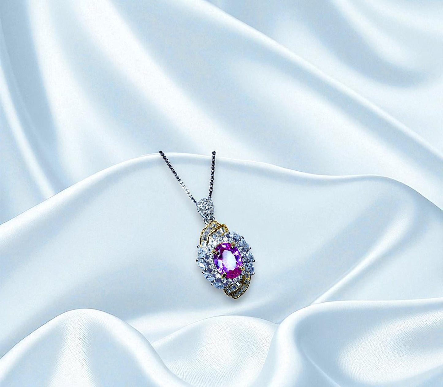 Pink Tourmaline Necklace - Life Spiral 1.8 CT Pink Tourmaline Pendant - Spiritual Gemstone Flower - Double Halo Swirl Infinity Jewelry #734