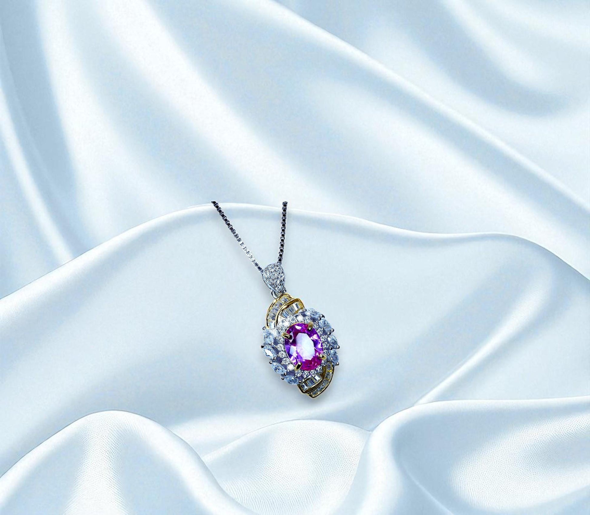 Pink Tourmaline Necklace - Life Spiral 1.8 CT Pink Tourmaline Pendant - Spiritual Gemstone Flower - Double Halo Swirl Infinity Jewelry #734