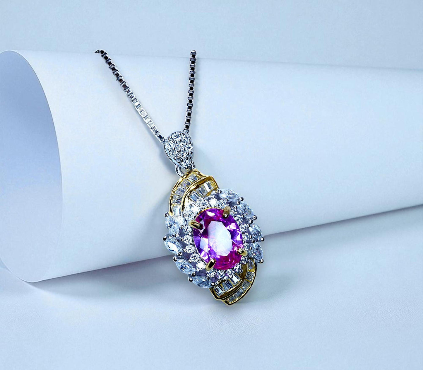 Pink Tourmaline Necklace - Life Spiral 1.8 CT Pink Tourmaline Pendant - Spiritual Gemstone Flower - Double Halo Swirl Infinity Jewelry #734