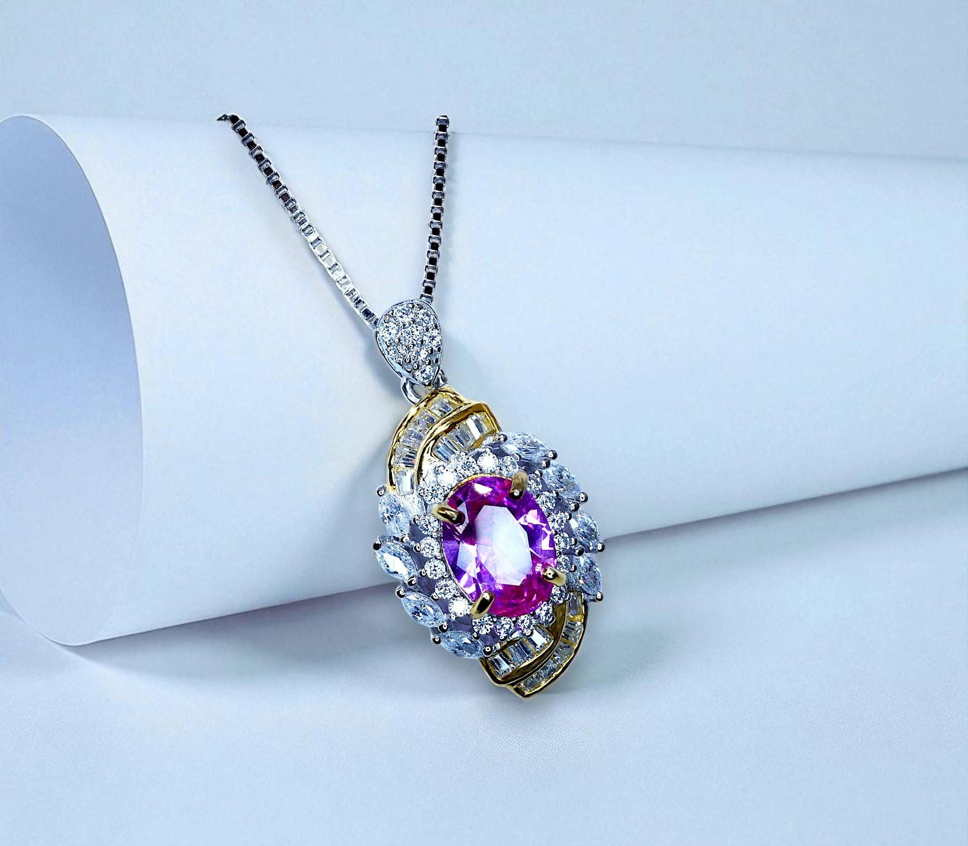 Pink Tourmaline Necklace - Life Spiral 1.8 CT Pink Tourmaline Pendant - Spiritual Gemstone Flower - Double Halo Swirl Infinity Jewelry #734
