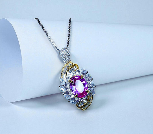 Pink Tourmaline Necklace - Life Spiral 1.8 CT Pink Tourmaline Pendant - Spiritual Gemstone Flower - Double Halo Swirl Infinity Jewelry #734