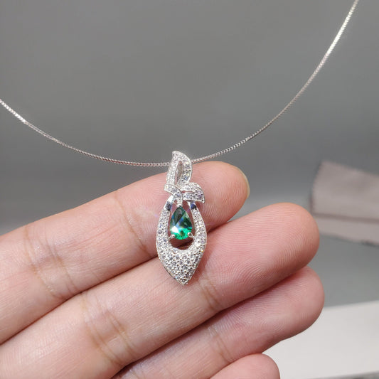 Tiny Emerald Teardrop Necklace Sterling Silver Butterfly Necklace 0.6 Ct Sim Gemstone White gold coated May Birthstone #385