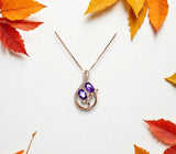 Genuine Amethyst Necklace, Floral Style - 18kgp @ Sterling Silver - Natural Lanvnder Amethyst Jewelry, Crystal Yoga Pendant Rose gold style