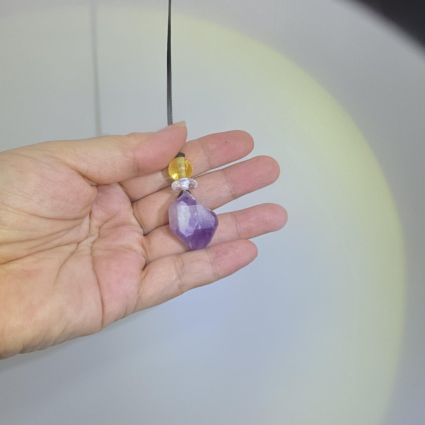 Chunky amethyst Quartz Necklace Leather cord , Raw Crystal Jewelry with Clear quartz and citrine Long Chain Adjustable UP to #2344