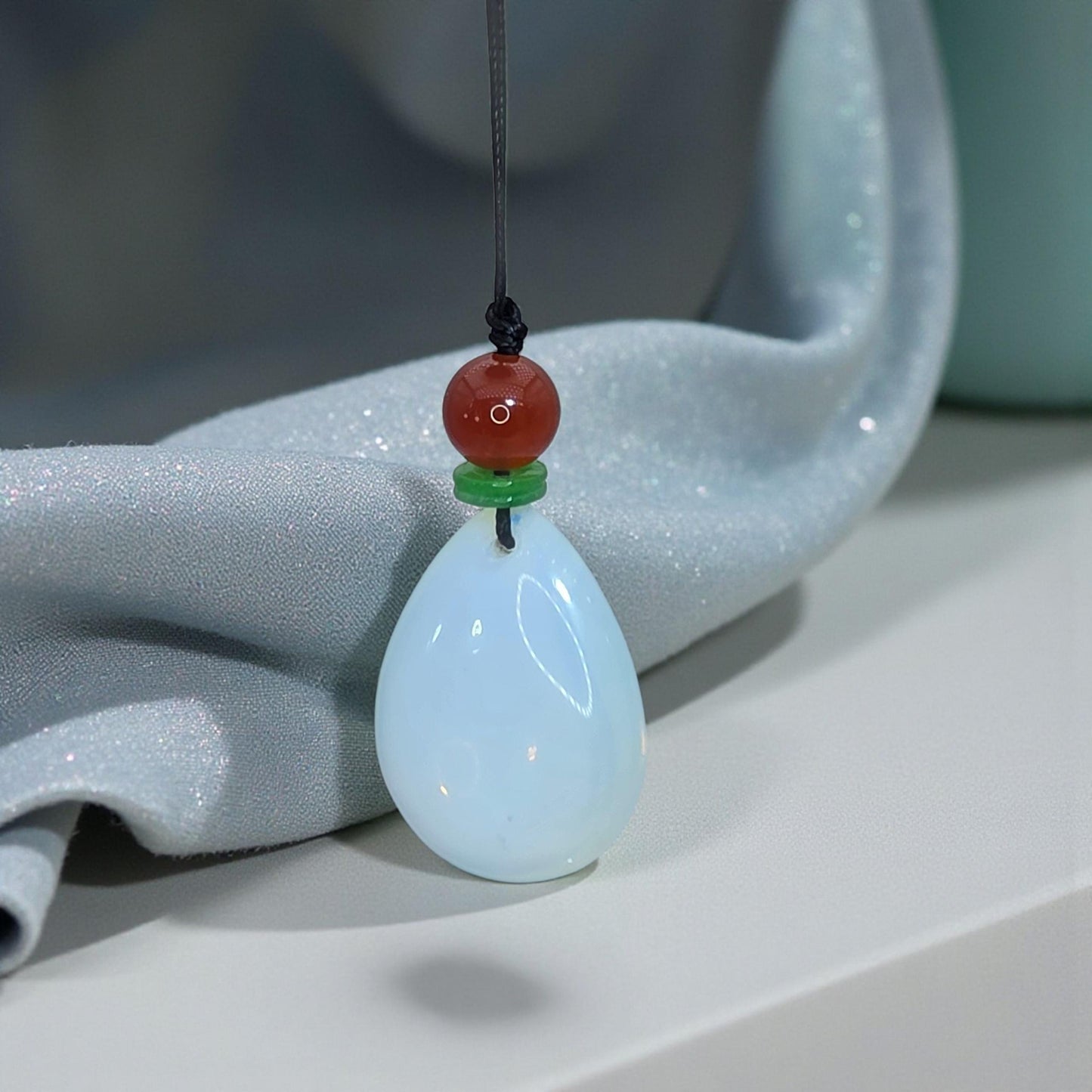 Opalite white opal Necklace Leather cord , Large Size Genuine white opal Jewelry Long Chain Adjustable UP to 30" chunky stone jewelry #2340