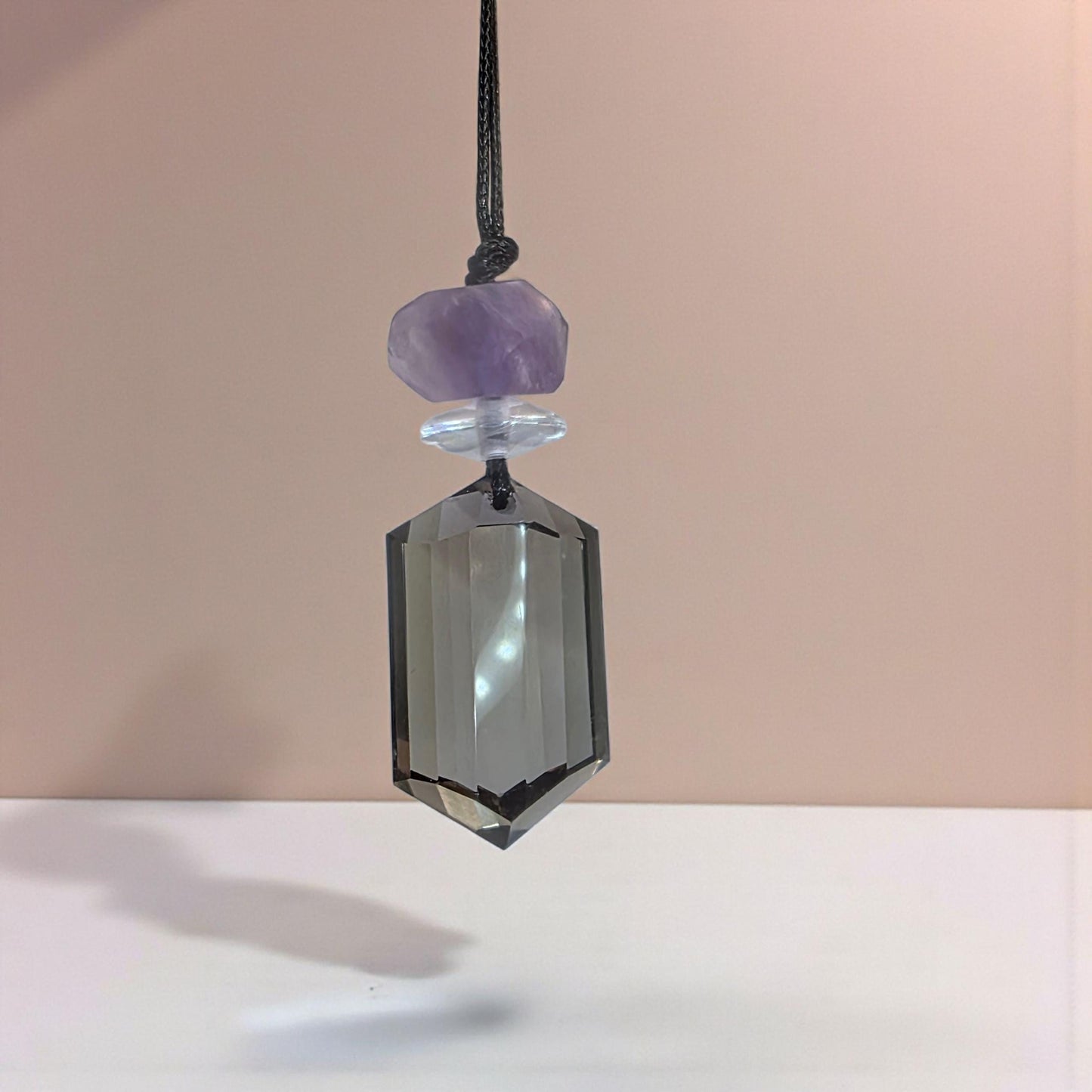 Genuine Smoky Quartz Necklace Leather cord , Chunky Large Size Raw Smokey quartz Amethyst Jewelry Long Chain Adjustable UP to 30" #2342