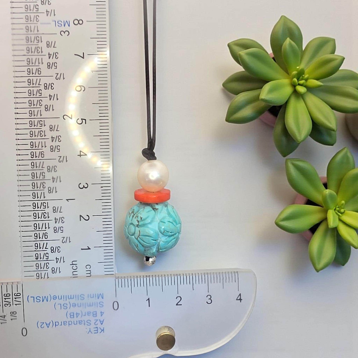 Chunky Turquoise Necklace Leather cord , Large Lotus Flower Jewelry Pearl Coral Long Chain Adjustable UP to 30" chunky stone jewelry #2341