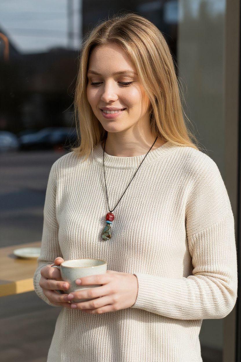Large Green Jasper Core Necklace Bohemian Style Pendant Leather cord Chunky Raw African Jasper Jewelry Adjustable UP to 30" #2321