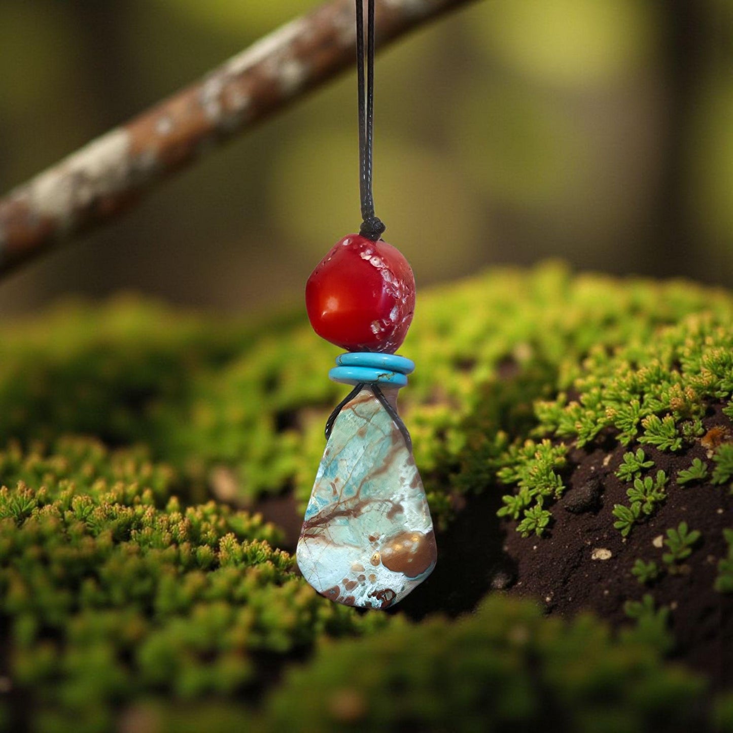 Large Green Jasper Core Necklace Bohemian Style Pendant Leather cord Chunky Raw African Jasper Jewelry Adjustable UP to 30" #2321