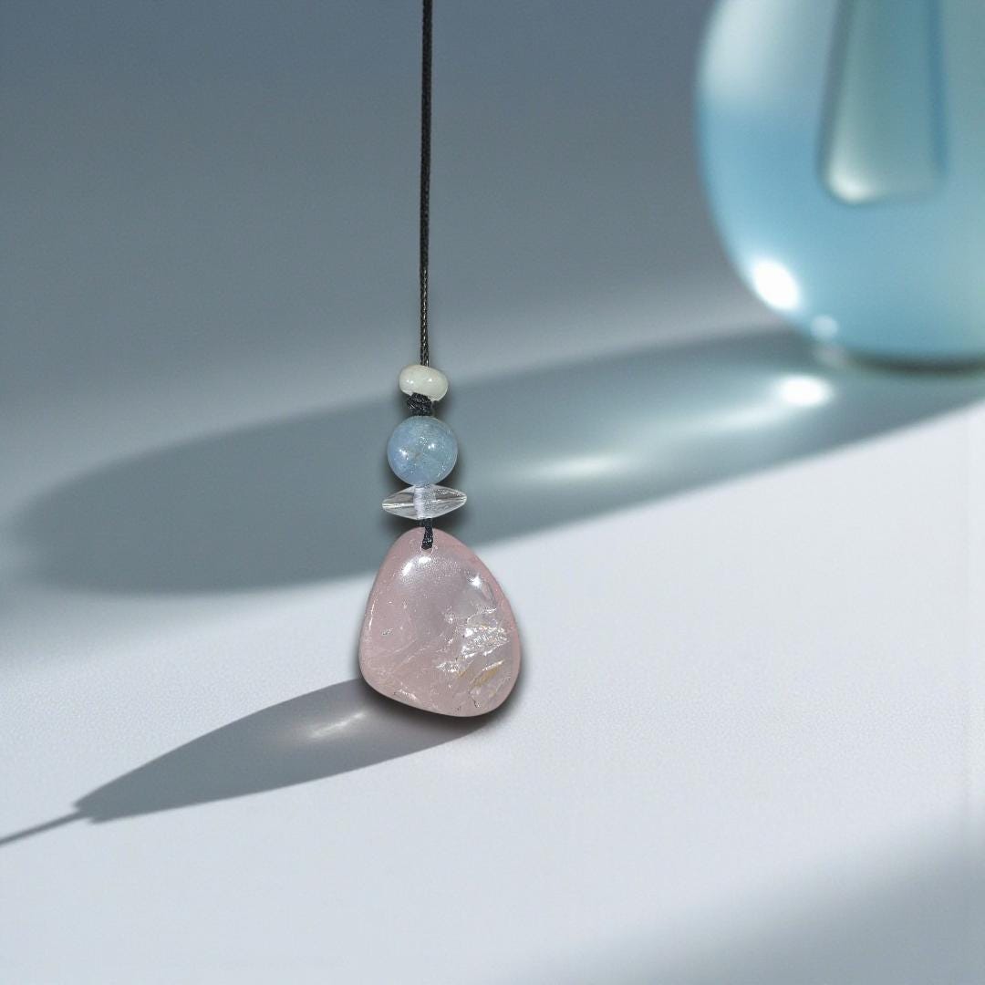 Large rose quartz Quartz Necklace Aquamarine Pendant Leather cord Raw Rose Quartz Jewelry Chain UP to 30" chunky stone jewelry #2343