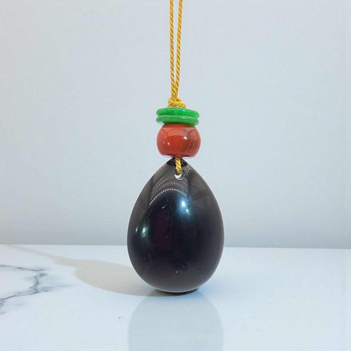 Large obsidian Necklace Leather cord Red carnelian Green Jade Pendant Protective gemstone Chain UP to 30" chunky stone jewelry #2335