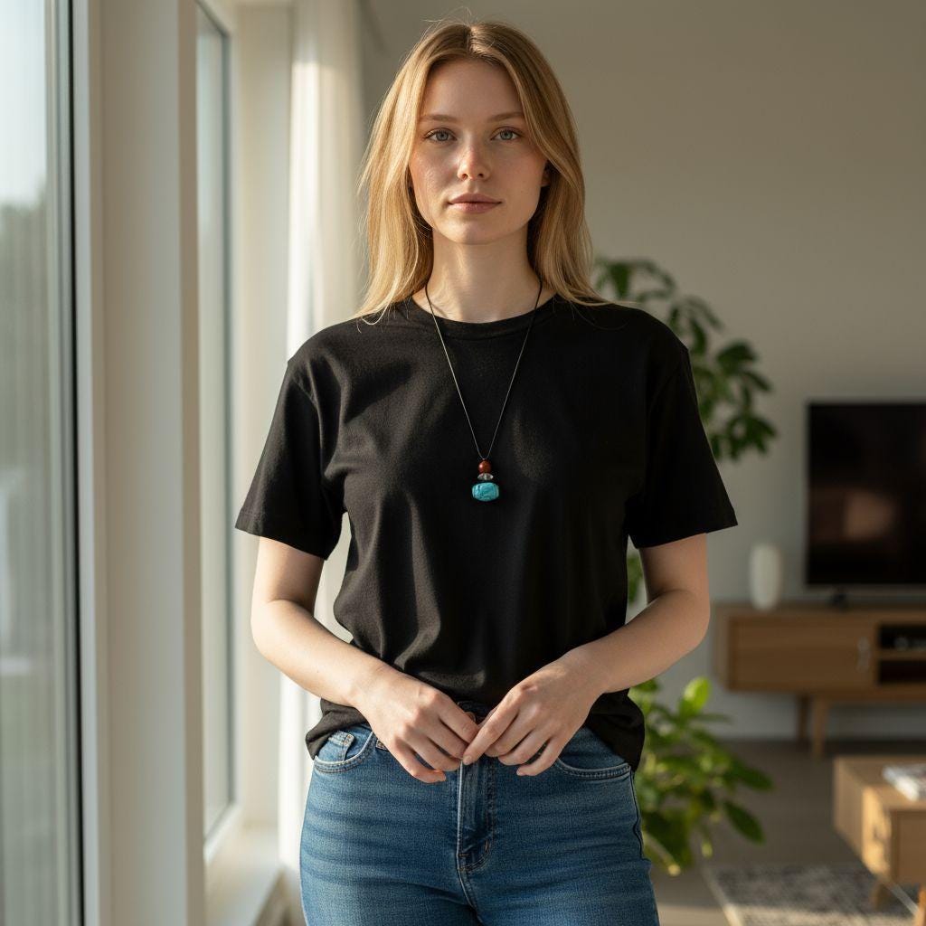 Turquoise Necklace Boho Large Chunky Jasper Pendant | Hand-Carved Natural Stone | Adjustable Leather Cord Long Chain up to 30" #22337