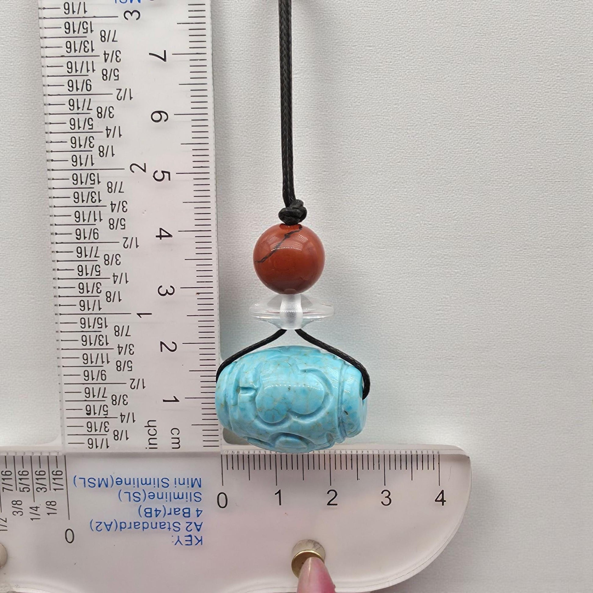 Turquoise Necklace Boho Large Chunky Jasper Pendant | Hand-Carved Natural Stone | Adjustable Leather Cord Long Chain up to 30" #22337