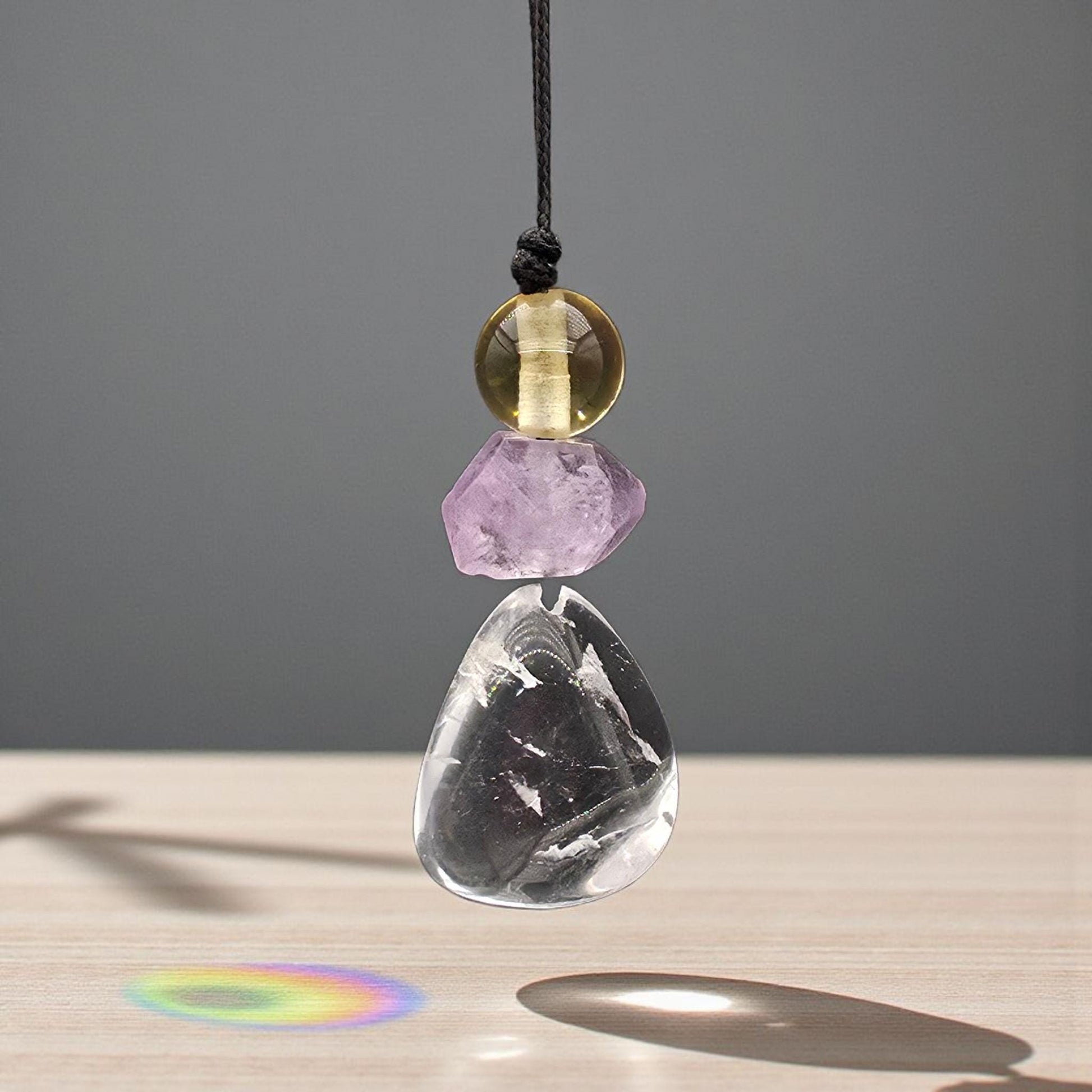 Large Chunky Clear Quartz Necklace Amethyst citrine Pendant Leather cord , Large Size Raw CRYSTAL Jewelry Long Chain UP to 30" #2338
