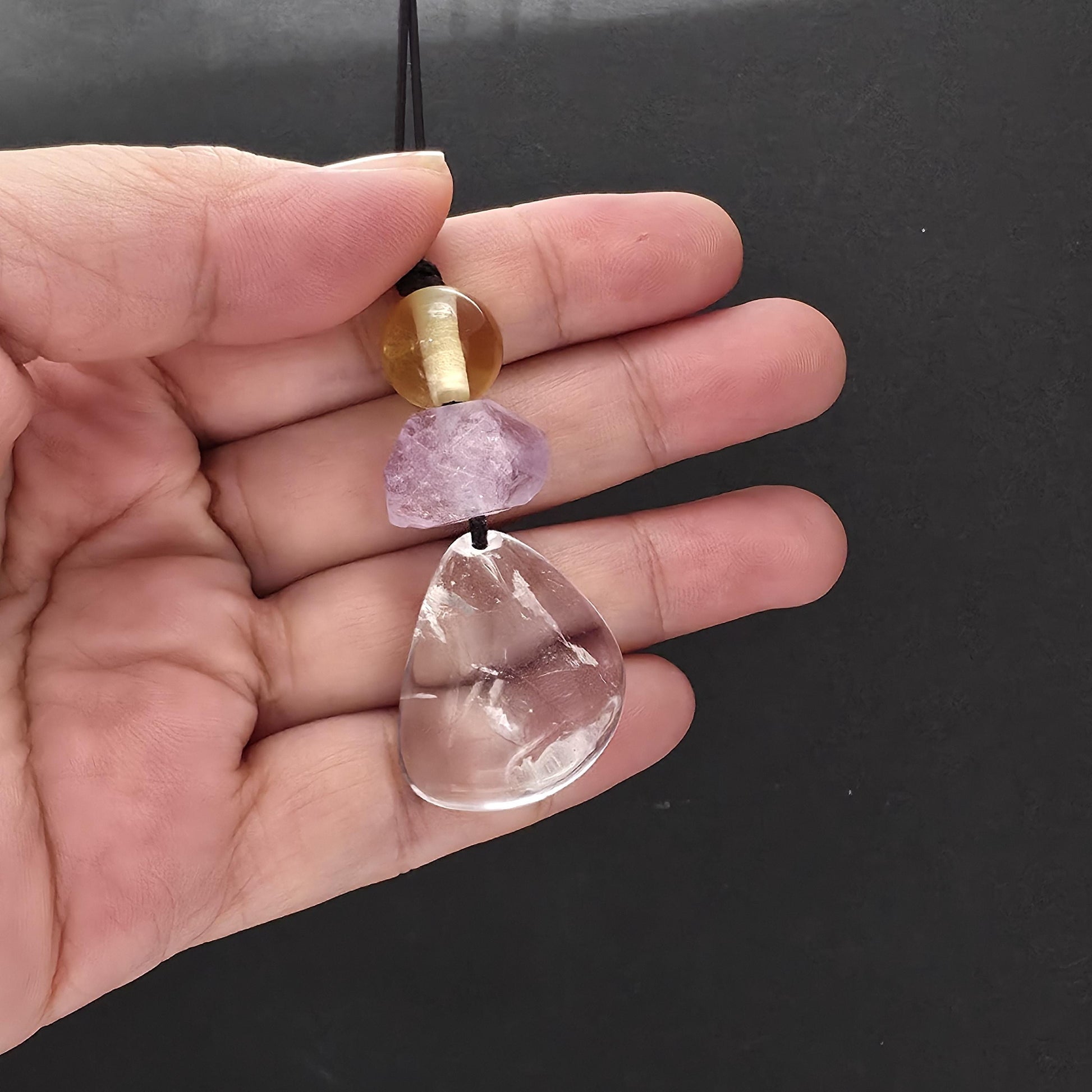 Large Chunky Clear Quartz Necklace Amethyst citrine Pendant Leather cord , Large Size Raw CRYSTAL Jewelry Long Chain UP to 30" #2338