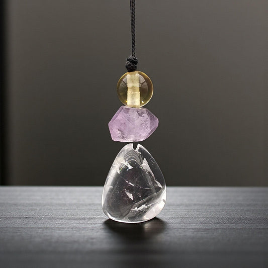 Large Chunky Clear Quartz Necklace Amethyst citrine Pendant Leather cord , Large Size Raw CRYSTAL Jewelry Long Chain UP to 30" #2338